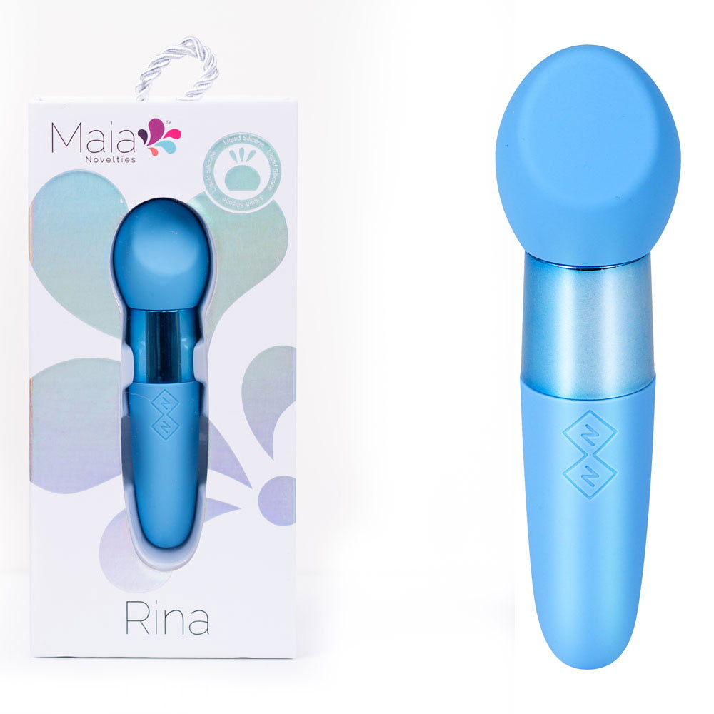 Maia Rina blue dual motor vibrator with make-up brush-inspired silicone design