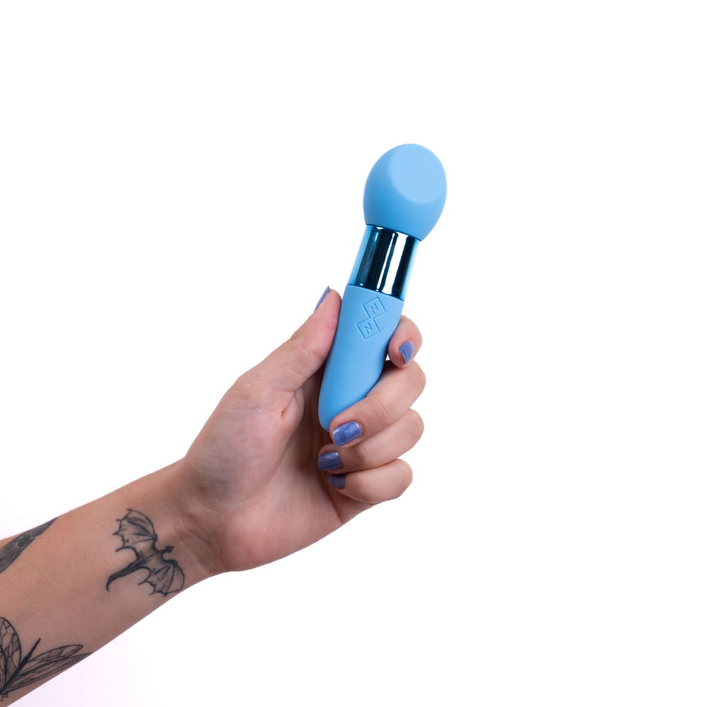 Maia Rina blue dual motor vibrator with make-up brush-inspired silicone design