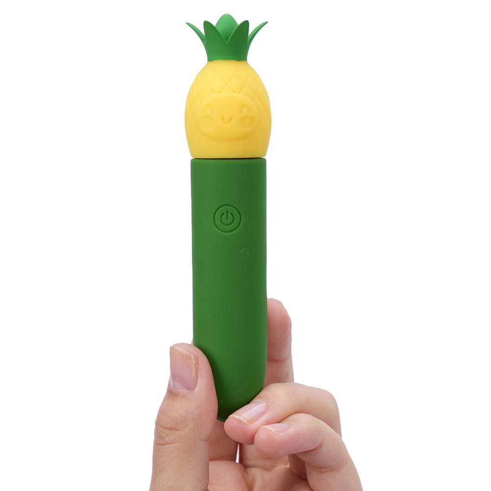 Maia PINA USB mini bullet vibrator in green and yellow with removable charging cap