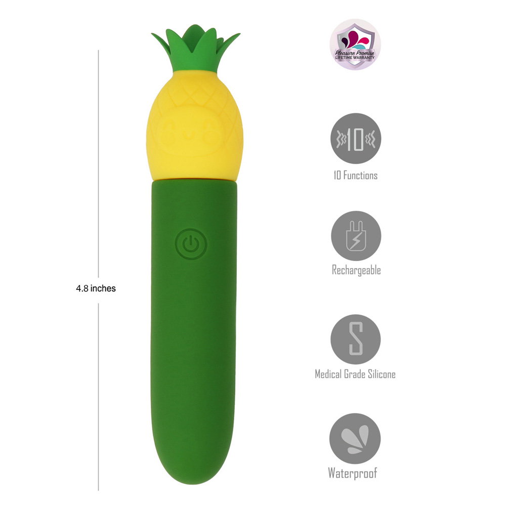 Maia PINA USB mini bullet vibrator in green and yellow with removable charging cap