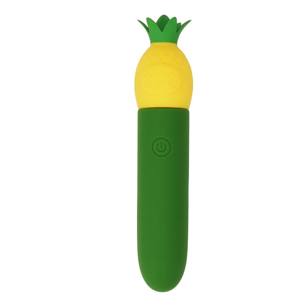 Maia PINA USB mini bullet vibrator in green and yellow with removable charging cap