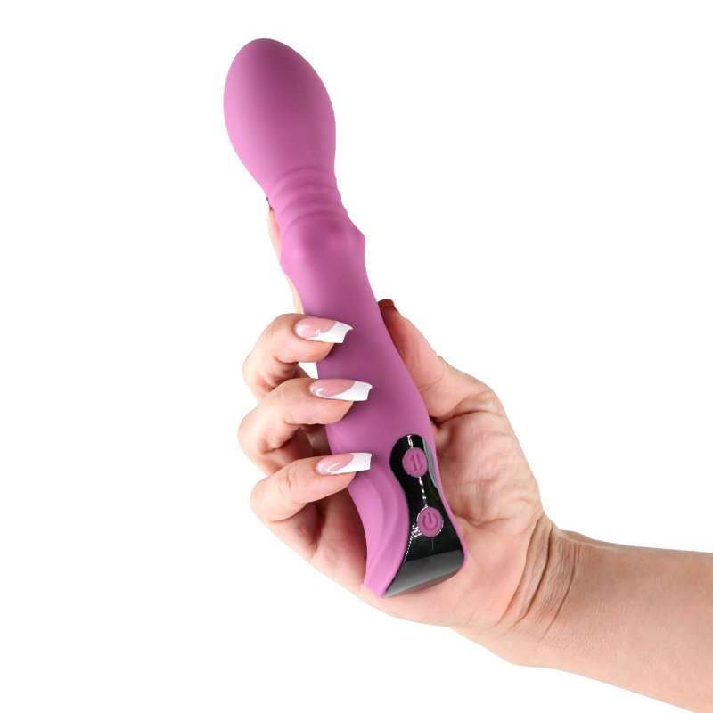 Lust-n-Dreams Cadence blush vibrator with thrusting head, sliding ring and digital display