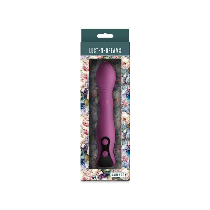 Lust-n-Dreams Cadence blush vibrator with thrusting head, sliding ring and digital display