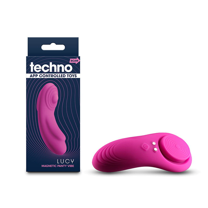 Techno Lucy magenta app-controlled panty vibrator, compact silicone wearable stimulator