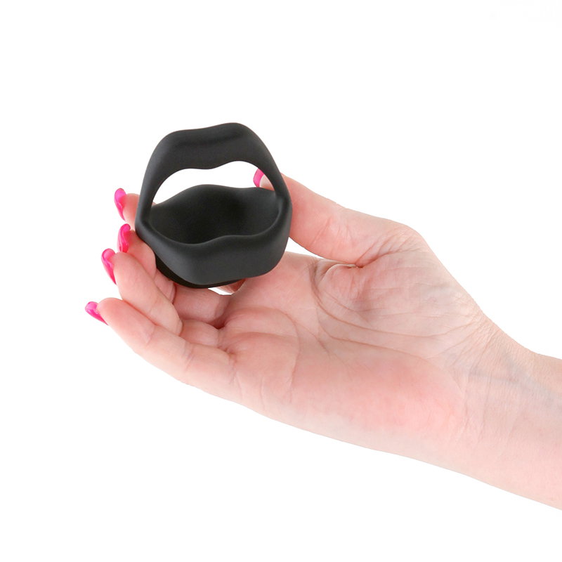 Black silicone vibrating cock ring, Techno Strobe by NS Novelties