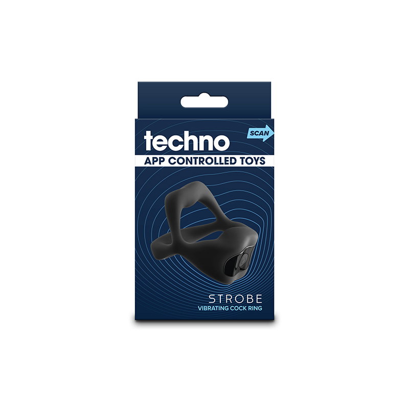 Black silicone vibrating cock ring, Techno Strobe by NS Novelties