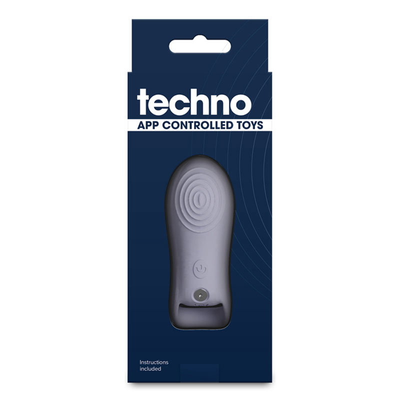Grey Techno Molly silicone finger vibrator, app-controlled, with charging cable
