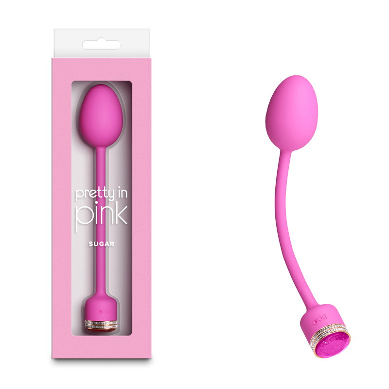Pink Pretty in Pink Sugar vibrating egg with retrieval cord and jewel accent by NS Novelties