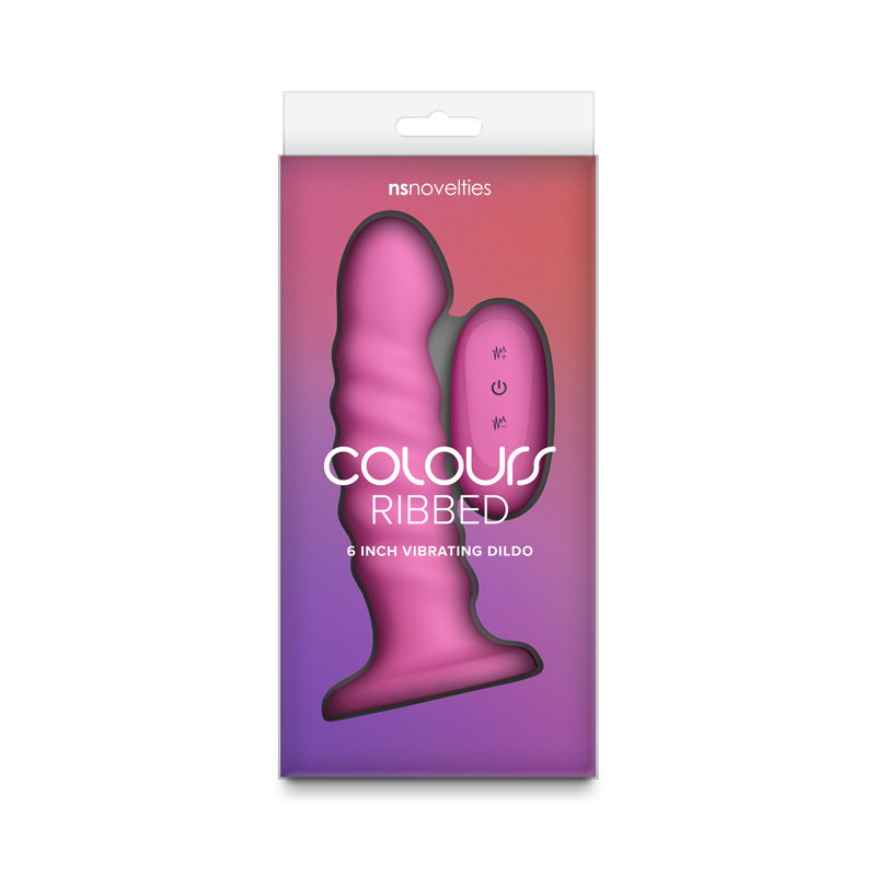 Pink ribbed silicone vibrating dildo with suction cup base and wireless remote control