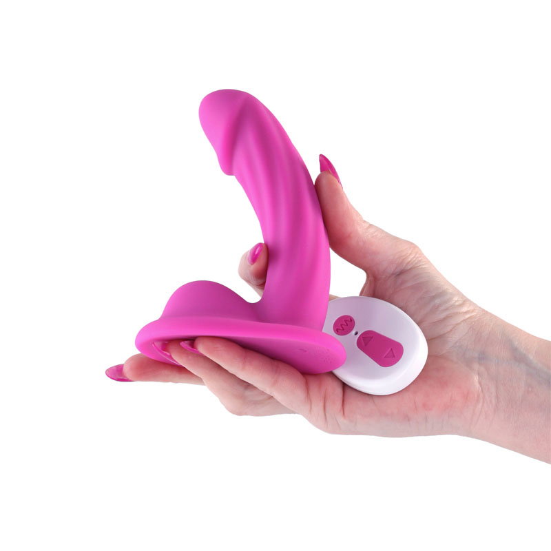 Pink Colours Curve vibrating silicone dildo, 5-inch curved textured shaft with wireless remote