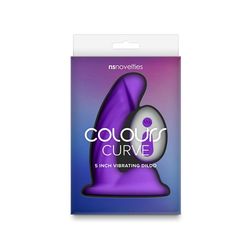 Purple Colours Curve silicone vibrating dildo with textured curved shaft and wireless remote control