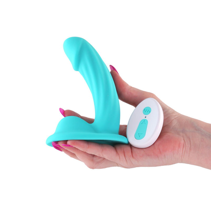 Teal curved, textured silicone vibrating dildo with wireless remote control, 5-inch size, by NS Novelties Colours