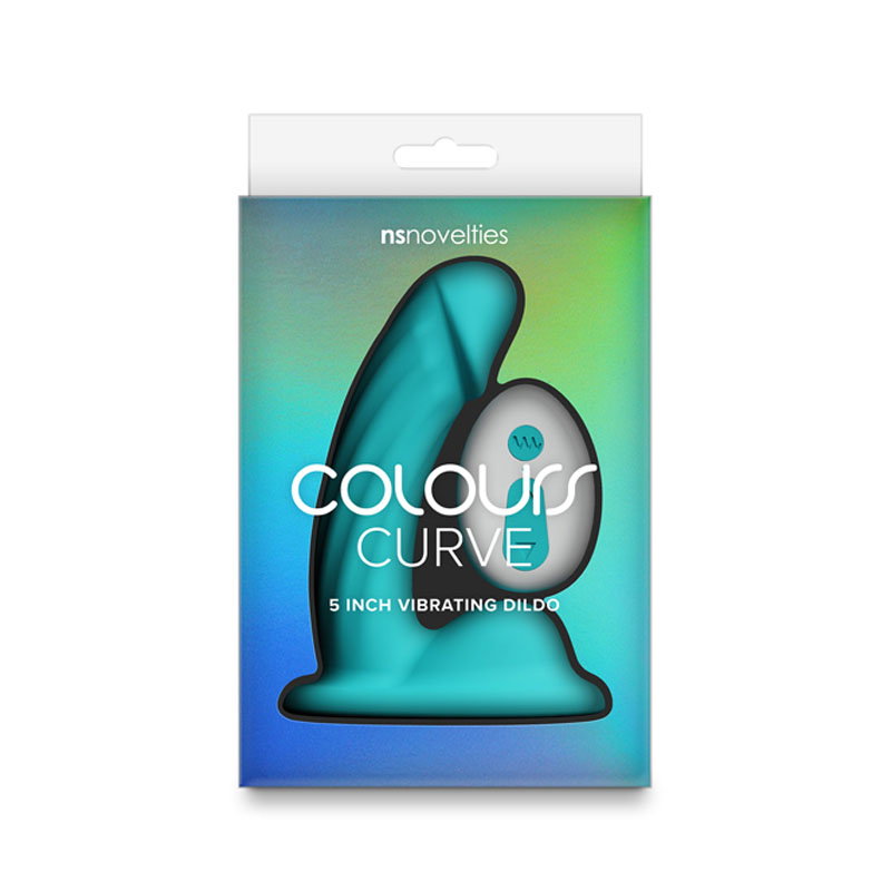 Teal curved, textured silicone vibrating dildo with wireless remote control, 5-inch size, by NS Novelties Colours