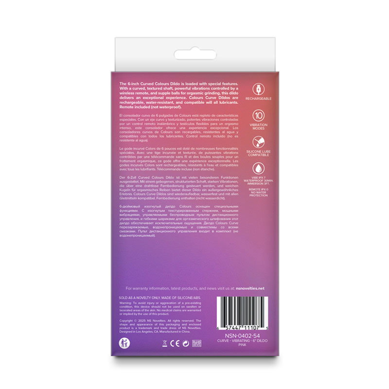 Pink curved silicone vibrating dong, 6 inch, with textured shaft and wireless remote control
