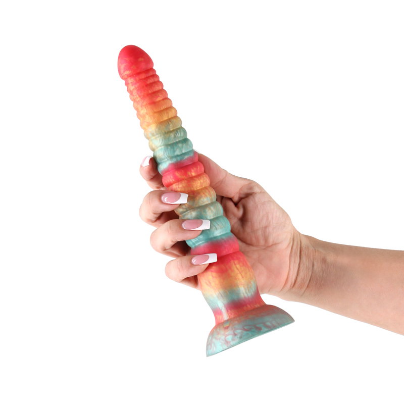 NS Novelties Colours Stacked 9-inch silicone dildo in red and gold tri-colour design