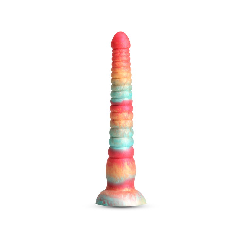 NS Novelties Colours Stacked 9-inch silicone dildo in red and gold tri-colour design