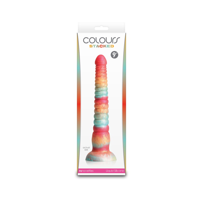 NS Novelties Colours Stacked 9-inch silicone dildo in red and gold tri-colour design