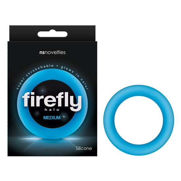 Firefly Halo medium blue silicone cock ring with glow-in-the-dark finish by NS Novelties