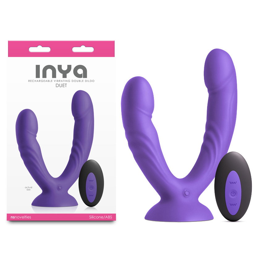 Purple INYA Duet vibrating double dildo with suction cup base and remote control