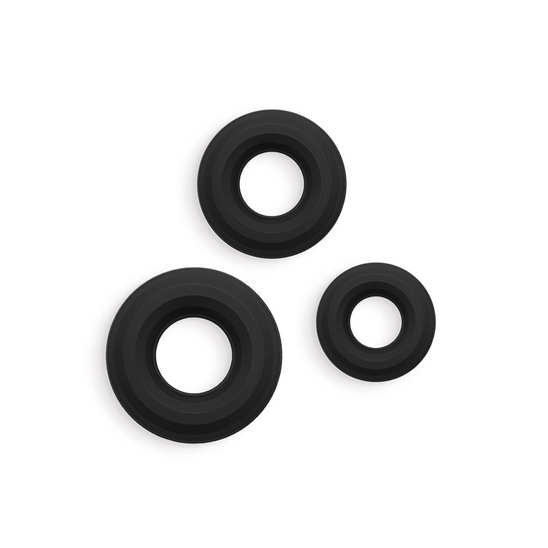 Set of three black silicone Renegade Fireman cock rings in small, medium and large sizes