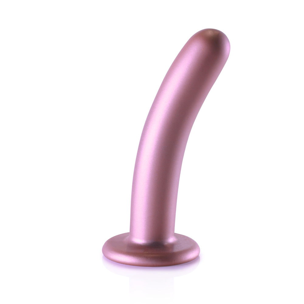 OUCH! Smooth Silicone G-Spot Dildo in rose metallic finish with suction cup base, 14.5cm