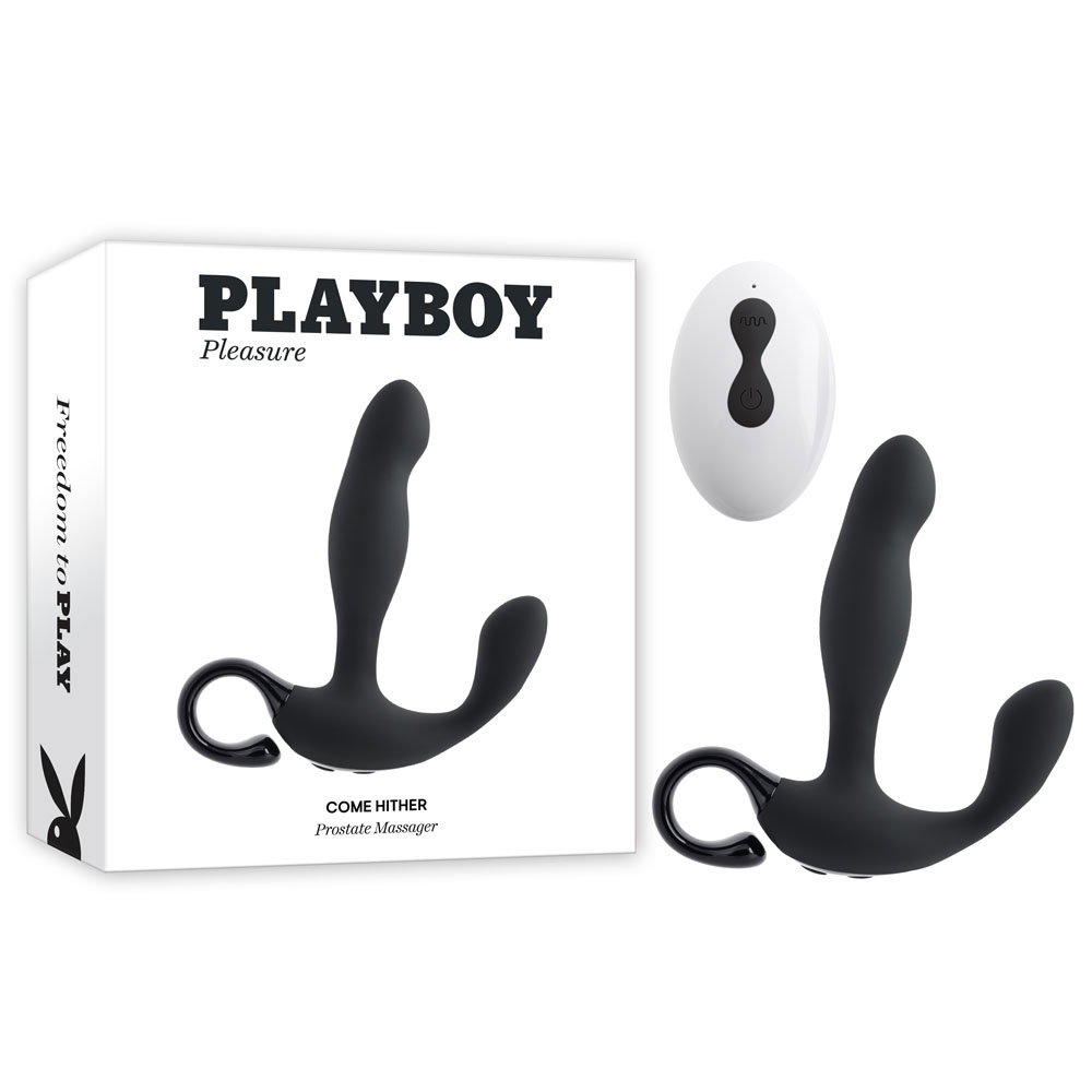 Playboy Pleasure Come Hither silicone prostate massager with angled tip and wireless remote