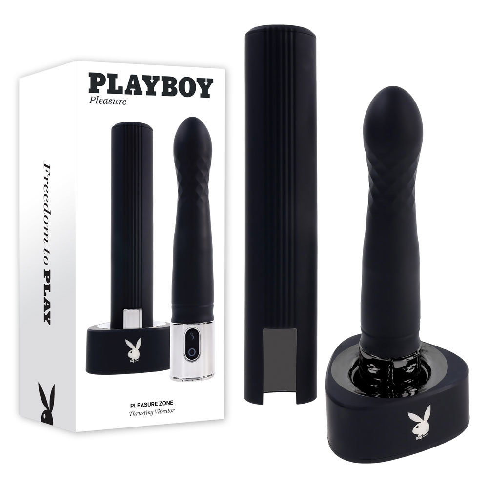 Playboy Pleasure Pleasure Zone thrusting vibrator with tapered textured head and protective case