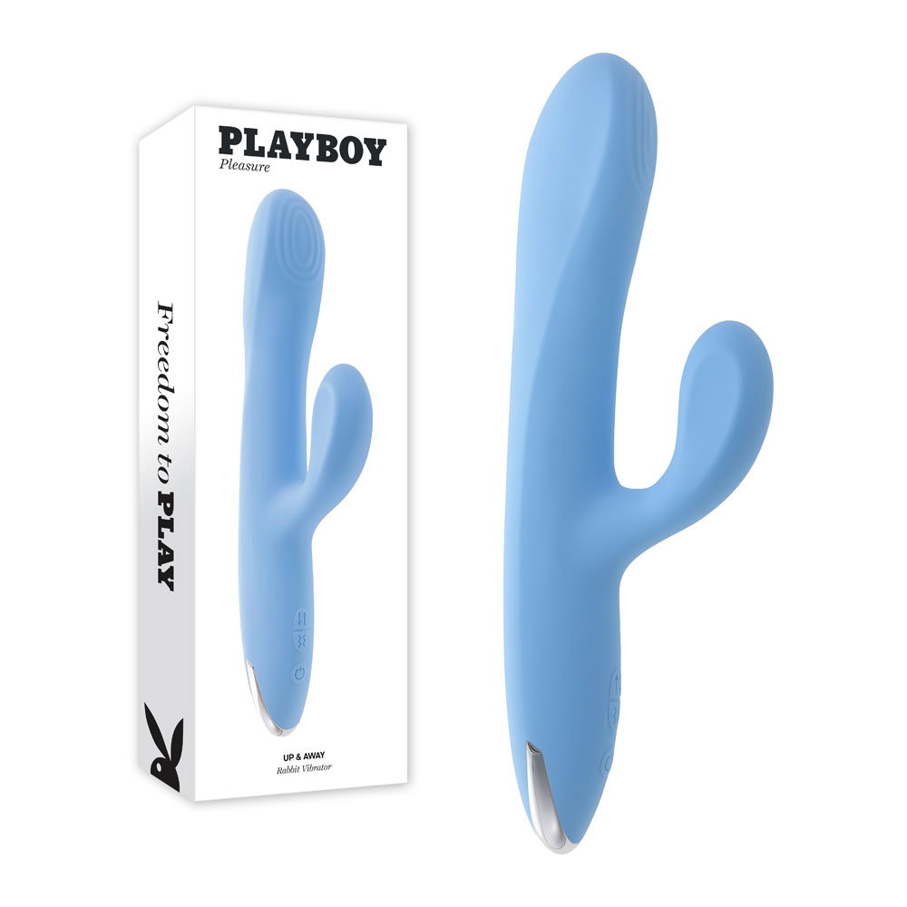 Playboy Pleasure Up & Away Rabbit Vibrator with flexible external stimulator and silicone shaft