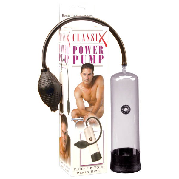 Pipedream Classix Power Pump, a classic-style penis pump with cylinder and hand bulb
