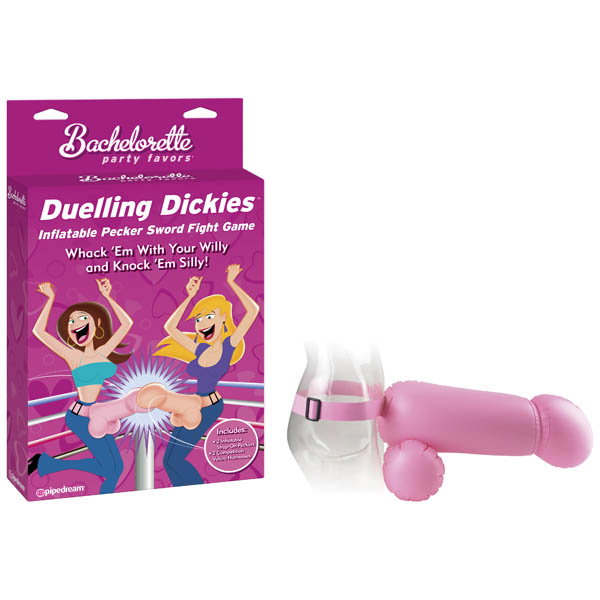 Pipedream Duelling Dickies pink novelty set with two inflatable strap-on pieces and Velcro harnesses
