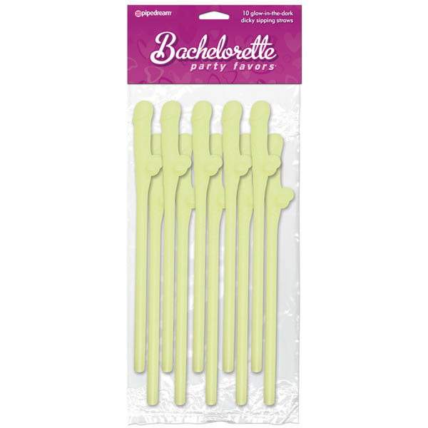Pack of 10 Pipedream glow-in-the-dark novelty straws with dicky-shaped mouthpieces