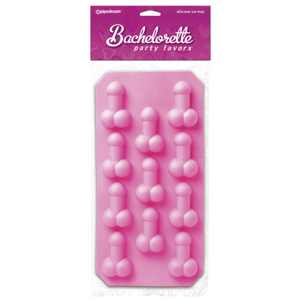 Pink silicone novelty ice tray with penis-shaped moulds by Pipedream