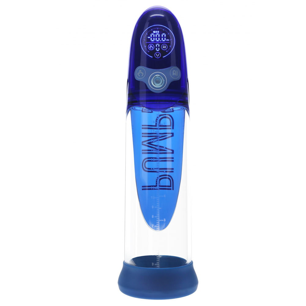 Shots PUMPED Aqua-Pro Auto Pump in blue, a rechargeable automatic pump with silicone sleeve
