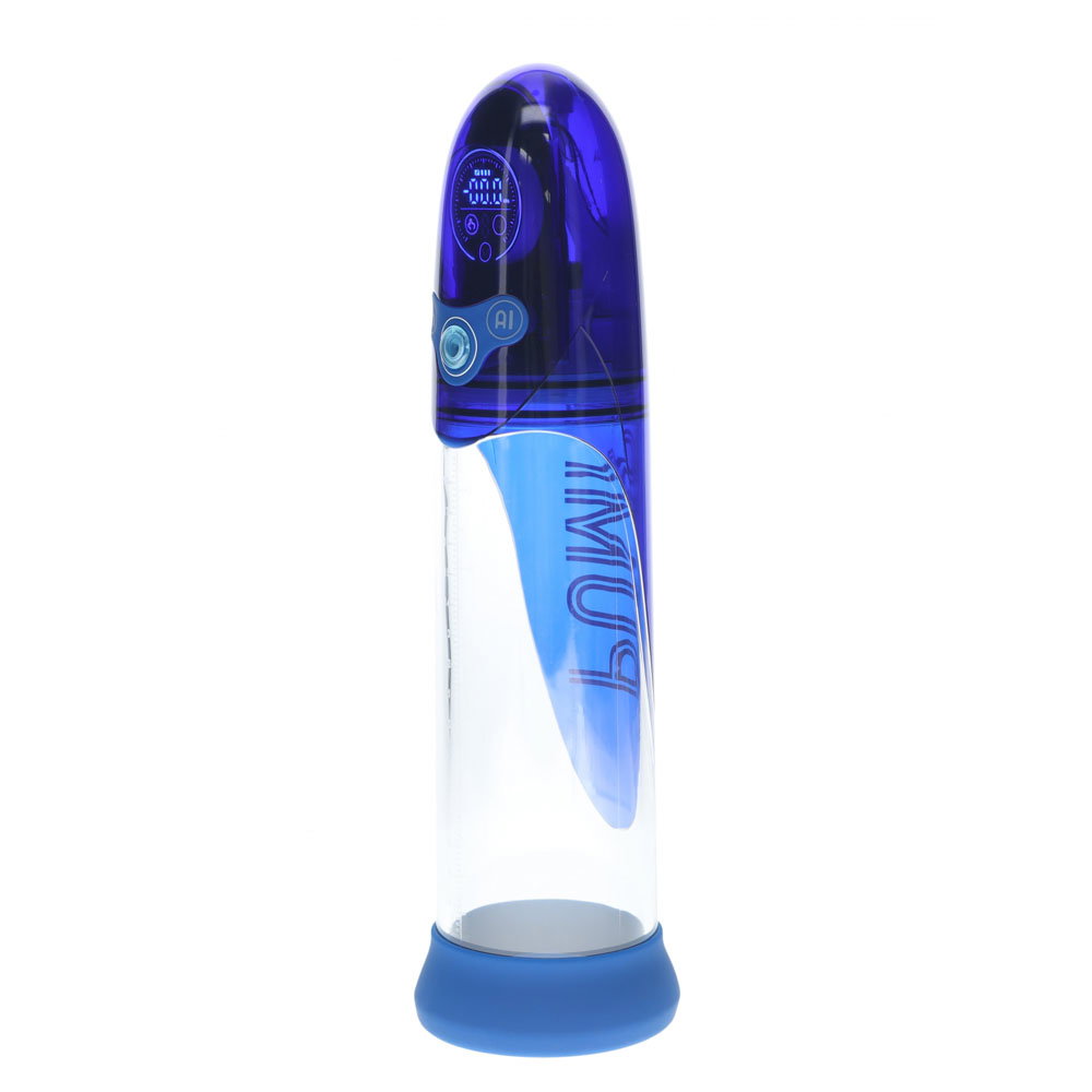 Shots PUMPED Aqua-Pro Auto Pump in blue, a rechargeable automatic pump with silicone sleeve