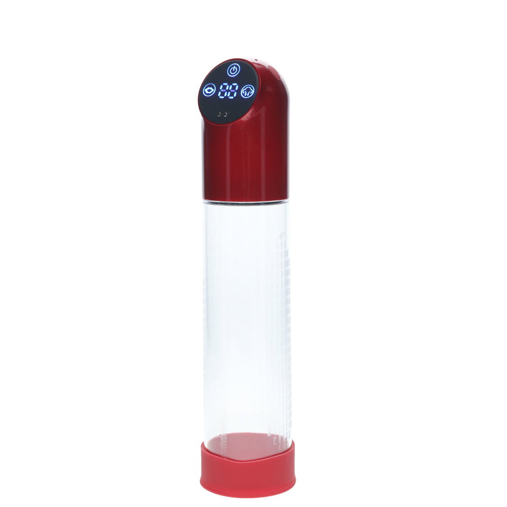 PUMPED Automatic Splashproof Pump in metal red with silicone sleeve by Shots Toys
