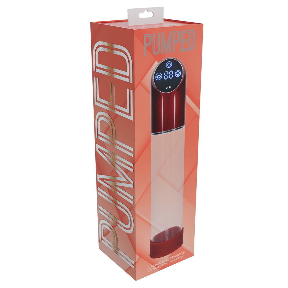PUMPED Automatic Splashproof Pump in metal red with silicone sleeve by Shots Toys