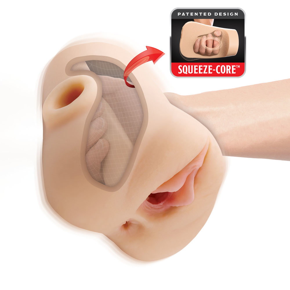 Pipedream PDX Plus Double Pounder dual-entry vibrating squeeze stroker with remote control