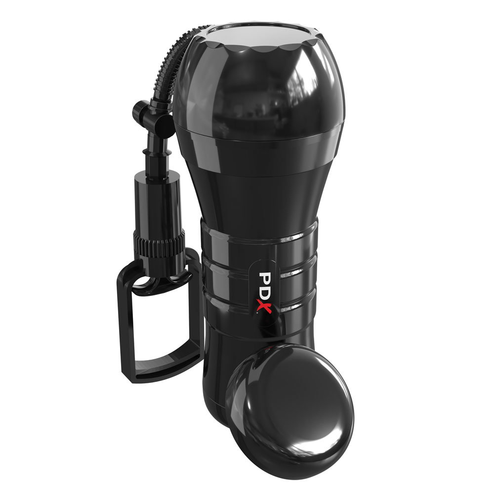 Pipedream PDX Super Sucker XXL Stroker in flesh tone with handled case and suction pump