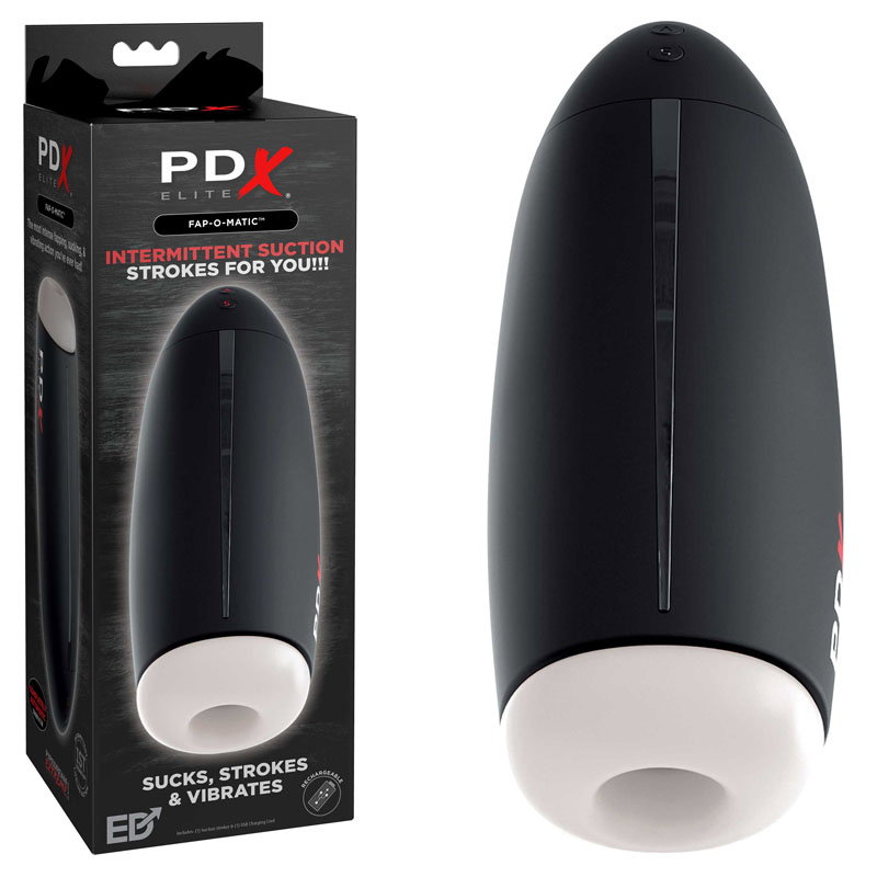 Pipedream PDX Elite Fap-O-Matic automatic masturbator with textured sleeve and charging cord