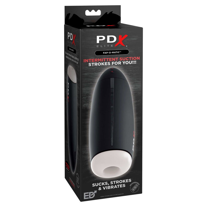 Pipedream PDX Elite Fap-O-Matic automatic masturbator with textured sleeve and charging cord