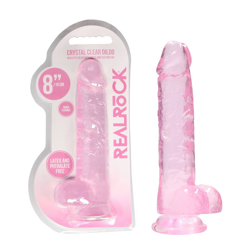 REALROCK 8 inch pink realistic TPE dildo with balls and suction cup base