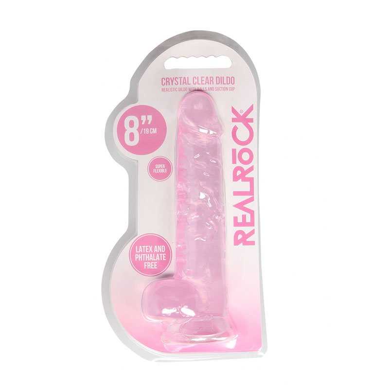 REALROCK 8 inch pink realistic TPE dildo with balls and suction cup base