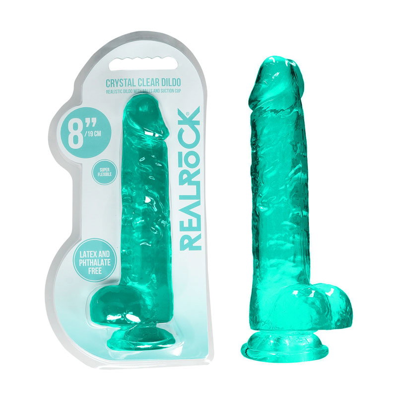 REALROCK 8-inch turquoise realistic dildo with balls and suction cup base