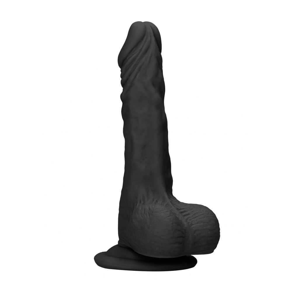 Shots Toys RealRock 10 inch realistic black dildo with balls and suction cup base