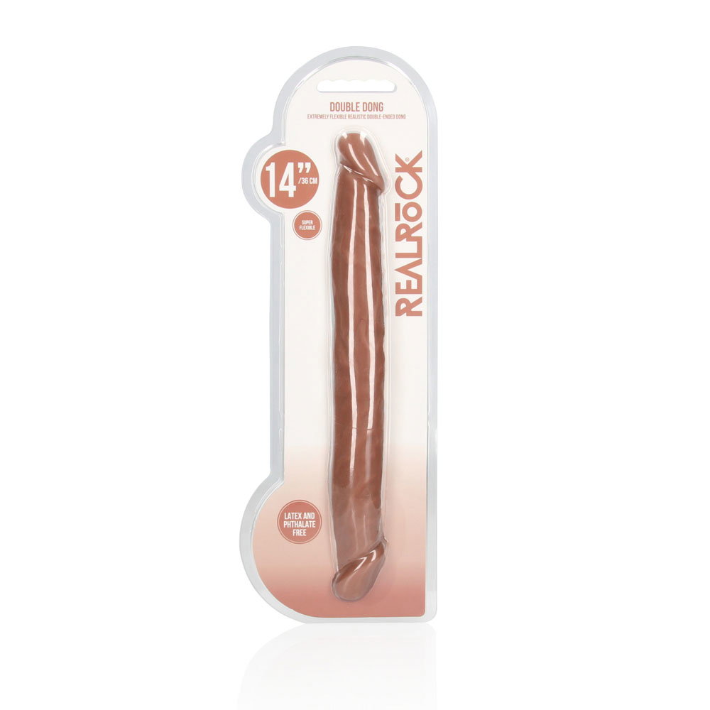 REALROCK 14-inch realistic double-ended dildo in tan, skin-like TPE material