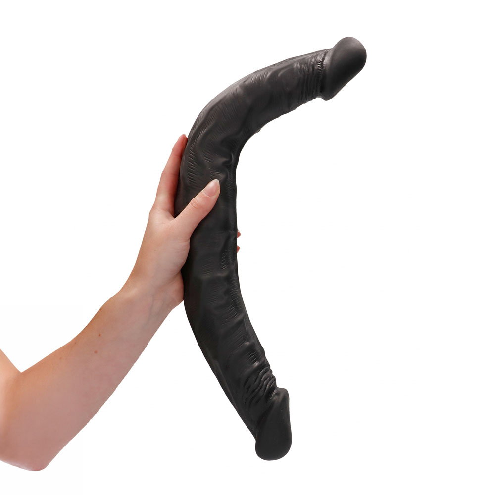 Shots RealRock 46cm realistic black double-ended dildo made from Skin TPE