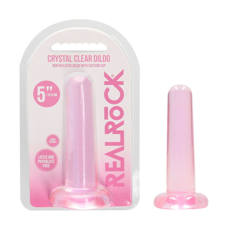 Shots RealRock pink TPE dildo, 13.5 cm, with suction cup base