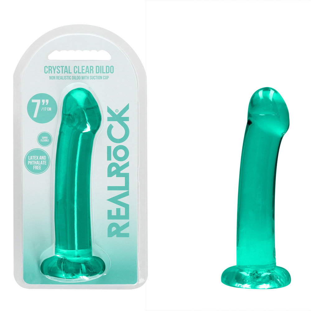 REALROCK clear turquoise TPE dildo with suction base, 17 cm