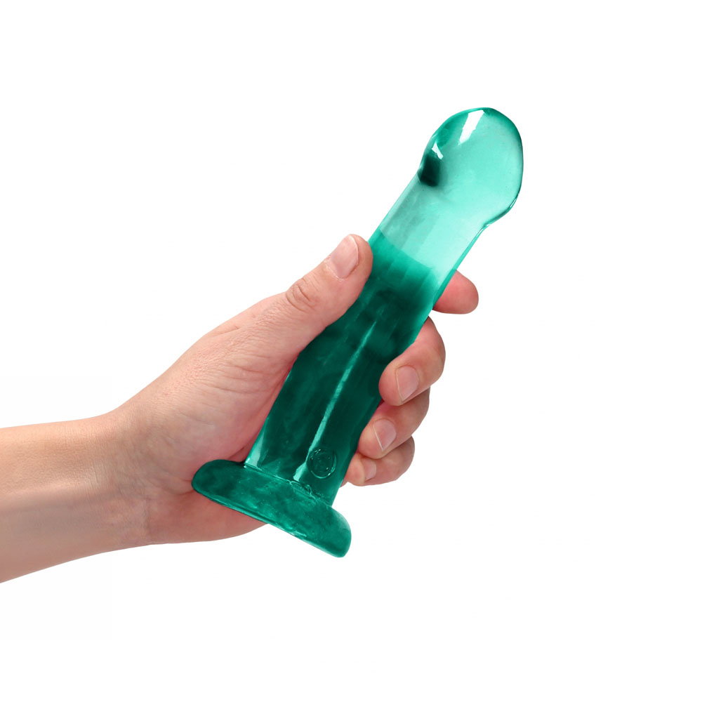 REALROCK clear turquoise TPE dildo with suction base, 17 cm