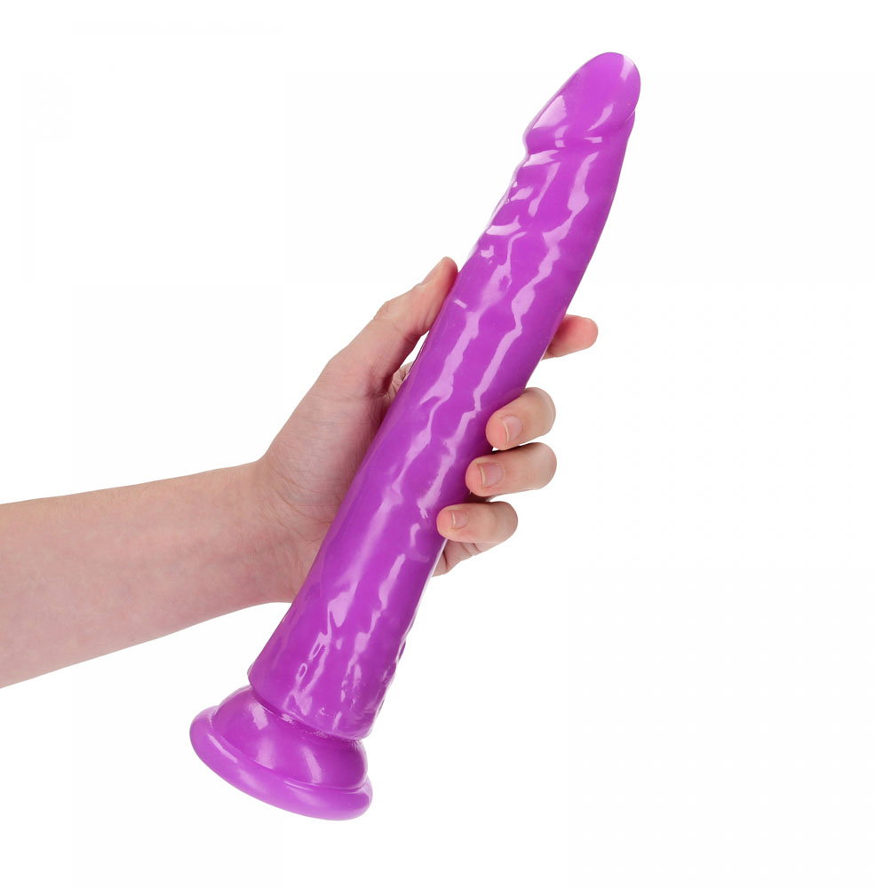REALROCK 29cm slim glow-in-the-dark dildo in purple with suction cup base